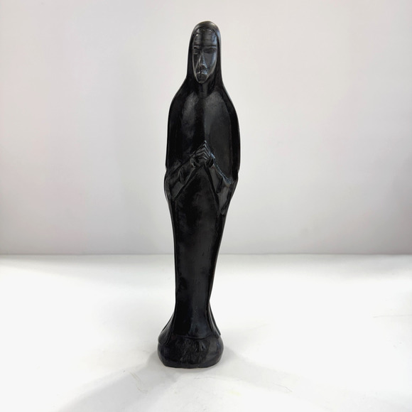 Ebony Madonna Virgin Ebony Wood Statue Art Carved Figure Sculpture Tribal 11" - Picture 1 of 14